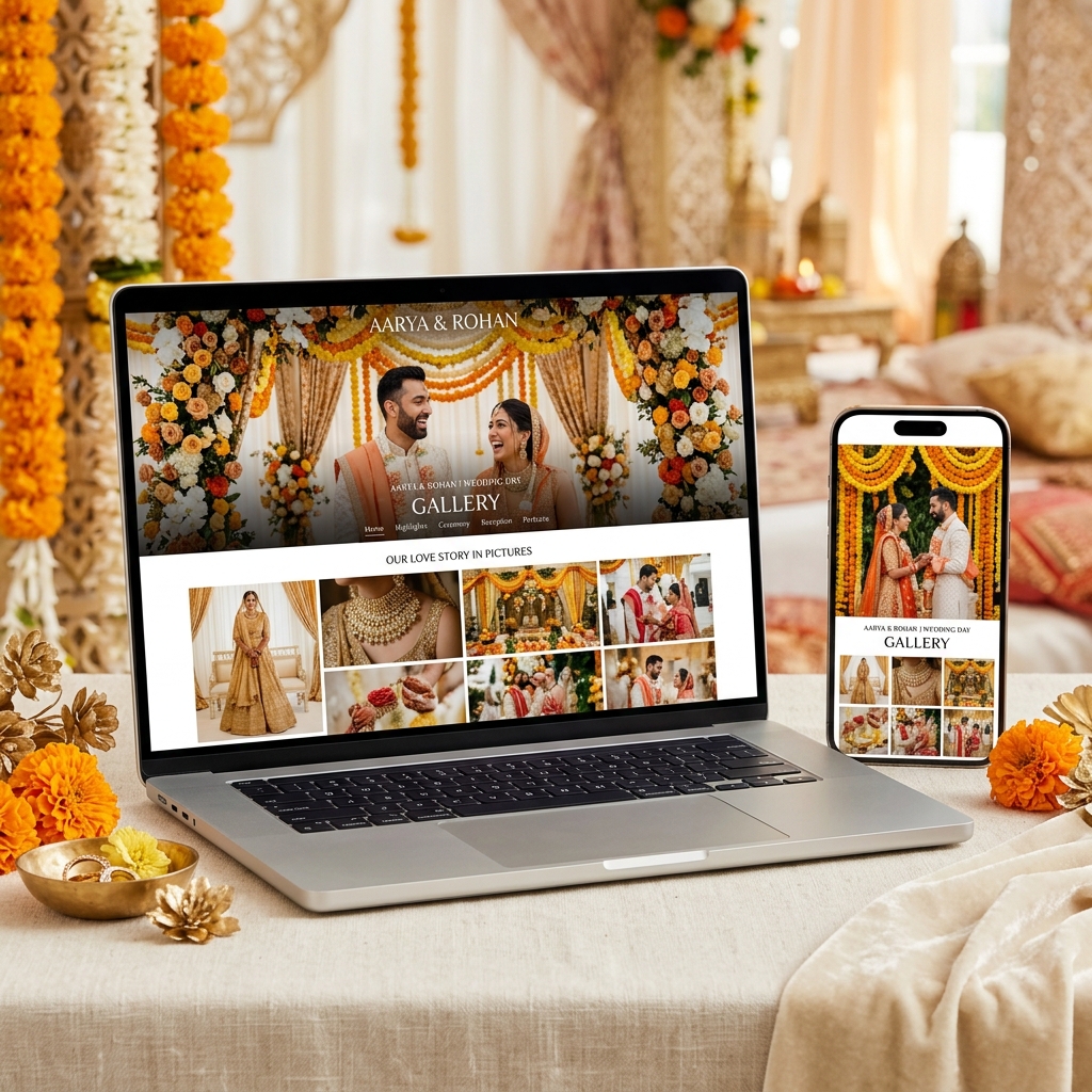 EventPixel pricing plan details displayed on a laptop for creating a custom digital wedding album
