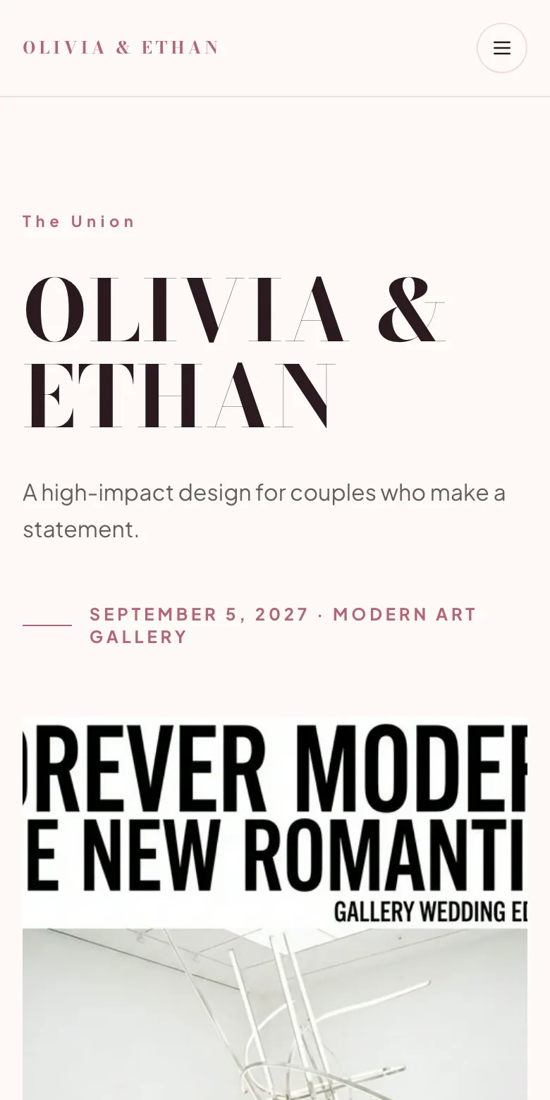 Atelier wedding website template on a phone